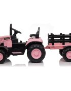 Nichiduta Tractor electric pentru copii Track Pink 90W cu telecomanda 2.5G Acumulator 12V Remorca detasabila Centura siguranta Faruri cu lumini LED Suneteslot card Roti late din plastic rezistent cu aparatori noroi