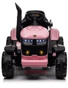Nichiduta Tractor electric pentru copii Track Pink 90W cu telecomanda 2.5G Acumulator 12V Remorca detasabila Centura siguranta Faruri cu lumini LED Suneteslot card Roti late din plastic rezistent cu aparatori noroi