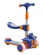 Nichiduta Trotineta 3 in 1 pentru copii pliabila cu ghidon reglabil manerele ergonomice muzica roti silentioase din PU cu lumini LED echipata cu scaunel si maner parental dimensiune 59 x 30 x 73cm Blue Bear