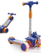Nichiduta Trotineta 3 in 1 pentru copii pliabila cu ghidon reglabil manerele ergonomice muzica roti silentioase din PU cu lumini LED echipata cu scaunel si maner parental dimensiune 59 x 30 x 73cm Blue Bear
