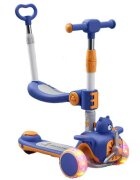 Nichiduta Trotineta 3 in 1 pentru copii pliabila cu ghidon reglabil manerele ergonomice muzica roti silentioase din PU cu lumini LED echipata cu scaunel si maner parental dimensiune 59 x 30 x 73cm Blue Bear