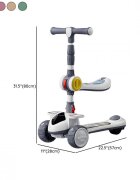 Nichiduta Trotineta multifunctionala 4 in 1 pentru copii Khaki pliabila roti pivotante 360 lumini si muzica sezut rabatabil ghidon reglabil pe inaltime maner parinte reglabil pliere rapida