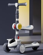 Nichiduta Trotineta multifunctionala 4 in 1 pentru copii Khaki pliabila roti pivotante 360 lumini si muzica sezut rabatabil ghidon reglabil pe inaltime maner parinte reglabil pliere rapida