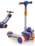 Nichiduta Trotineta pentru copii pliabila cu Muzica si roti silentioase din PU cu lumini Led ghidon reglabil pe inaltime manere ergonomice elice rotativa dimensiune 59 x 30 x 73 cm Blue Bear