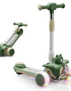 Nichiduta Trotineta pentru copii pliabila cu Muzica si roti silentioase din PU cu lumini Led ghidon reglabil pe inaltime manere ergonomice elice rotativa dimensiune 59 x 30 x 73 cm Green Bear