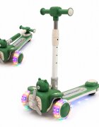Nichiduta Trotineta pentru copii pliabila cu Muzica si roti silentioase din PU cu lumini Led ghidon reglabil pe inaltime manere ergonomice elice rotativa dimensiune 59 x 30 x 73 cm Green Bear