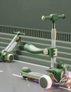 Nichiduta Trotineta pentru copii TeddyRide 3 in 1 pliabila cu scaunel si maner parental cu ghidon reglabil manerele ergonomice muzica roti silentioase din PU cu lumini LED dimensiune 59 x 30 x 73cm Green