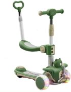 Nichiduta Trotineta pentru copii TeddyRide 3 in 1 pliabila cu scaunel si maner parental cu ghidon reglabil manerele ergonomice muzica roti silentioase din PU cu lumini LED dimensiune 59 x 30 x 73cm Green