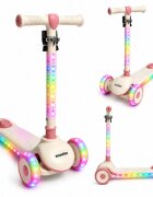 Nichiduta Trotineta pliabila pentru copii Rainbow Rider Pink cu functii muzicale si lumini LED ghidon reglabil manere ergonomice frana pe roata din spate dimensiune 60 x 84 cm