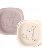 NIP Set 2 castroane pentru mancarea copiilor cu motive gravate laser din materiale naturale regenerabile fara BPA fara melamina lavabile in masina de spalat vase Made in Germany 4+ luni roz