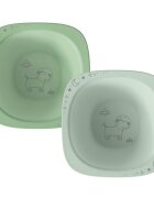 NIP Set 2 castroane pentru mancarea copiilor cu motive gravate laser din materiale naturale regenerabile fara BPA fara melamina lavabile in masina de spalat vase Made in Germany 4+ luni verde