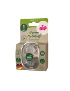 NIP Set 2 suzete My Butterfly cu tetina ortodontica din silicon forma simetrica din materiale naturale regenerabile fara BPA cutie de transport si sterilizare maro 0-6 luni