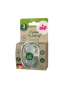 NIP Set 2 suzete My Butterfly cu tetina ortodontica din silicon forma simetrica din materiale naturale regenerabile fara BPA cutie de transport si sterilizare verde 16-32 luni