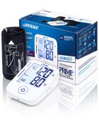 NOVAMA Tensiometru electronic de brat Prime+ White masurare in timpul umflarii mansetei detectarea aritmiei memorie 2x100 masuratori manseta reglabila 22-42 cm alimentator USB inclus