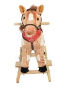 Novokids Balansoar din plus cu melodii Horsee Dulcineea XXL multifunctional platforma din lemn masiv miscare a cozii si gurii calutului dimensiuni 70x32x59 cm max 50 kg model Calut Beige
