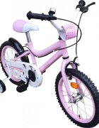 Novokids Bicicleta pentru copii Crystal Bike Roz Roti 16 inch Maxim 35 kg Cadru din otel Roti ajutatoare Ghidon si sa reglabile pe inaltime