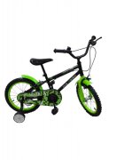 Novokids Bicicleta pentru copii My first Bike Verde Negru roti 16 inch greutate admisa 35 kg cadru din otel roti ajutatoare ghidon reglabil pe inaltime