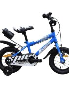 Novokids Bicicleta pentru copii SplendOr Boom Pro Edition Albastru Cu bidon pentru apa Roti 12 inch Greutate admisa 50 kg Cadru din otel Roti ajutatoare detasabile Ghidon reglabil pe inaltime
