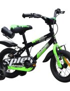Novokids Bicicleta pentru copii SplendOr Boom Pro Edition Verde Cu bidon pentru apa Roti 12 inch Greutate admisa 50 kg Cadru din otel Roti ajutatoare detasabile Ghidon reglabil pe inaltime