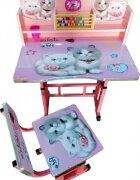 Novokids Birou pentru copii My first desk Pisicute Roz din MDF cu jucarii interactive dimensiuni 68x43x65 cadru metalic