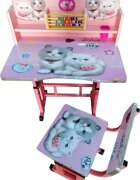 Novokids Birou pentru copii My first desk Pisicute Roz din MDF cu jucarii interactive dimensiuni 68x43x65 cadru metalic