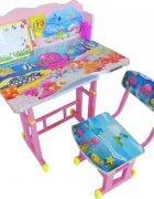 Novokids Birou pentru copii My first desk Roz Albastru din MDF cu jucarii interactive dimensiuni 68X43X65 cadru metalic