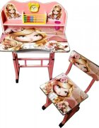 Novokids Birou pentru copii My first desk Roz Princess din MDF cu jucarii interactive dimensiuni 68x43x65 cadru metalic