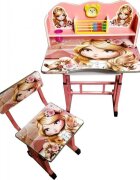 Novokids Birou pentru copii My first desk Roz Princess din MDF cu jucarii interactive dimensiuni 68x43x65 cadru metalic