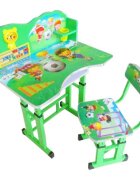 Novokids Birou pentru copii My first desk Verde din MDF cu jucarii interactive dimensiuni 68X43X65 cadru metalic