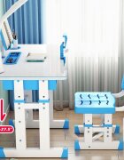 Novokids Birou pentru copii Premium desk AlbastruAlb din MDF cu lampa inclusa dimensiuni 80x50x70 cm cadru metalic
