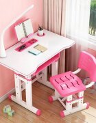 Novokids Birou pentru copii Premium desk RozAlb din MDF cu lampa inclusa dimensiuni 80x50x70 cm cadru metalic