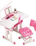 Novokids Birou pentru copii Premium desk RozAlb din MDF cu lampa inclusa dimensiuni 80x50x70 cm cadru metalic