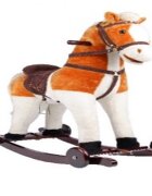 Novokids Calut balansoar pentru copii Rocking Horse XXL BeigeAlb din plus cu roti platforma detasabila functie trotineta fara pedale dimensiuni 85x37x77 cm greutate suportata 50 kg