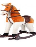 Novokids Calut balansoar pentru copii Rocking Horse XXL BeigeAlb din plus cu roti platforma detasabila functie trotineta fara pedale dimensiuni 85x37x77 cm greutate suportata 50 kg