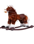 Novokids Calut balansoar pentru copii Rocking Horse XXL MaroAlb din plus cu roti platforma detasabila functie trotineta fara pedale dimensiuni 85x37x77 cm greutate suportata 50 kg