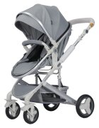 Novokids Carucior pentru copii 5300 Gri 3 in 1 reversibil cu geanta cadru aluminiu amortizoare roti din cauciuc landou scoica auto spatar reglabil 3 trepte plasa insecte