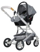 Novokids Carucior pentru copii 5300 Gri 3 in 1 reversibil cu geanta cadru aluminiu amortizoare roti din cauciuc landou scoica auto spatar reglabil 3 trepte plasa insecte
