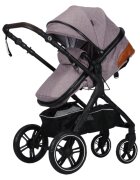 Novokids Carucior pentru copii X1000 series Beige 3 in 1 reversibil cu geanta bebe cadru aluminiu amortizoare roti din cauciuc landou scoica auto spatar reglabil 3 trepte plasa insecte