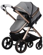 Novokids Carucior pentru copii X2000 series Gri 2 in 1 cu spatar reglabil reversibil landou geanta cadru aluminiu gold amortizoare roti din cauciuc plin plasa insecte