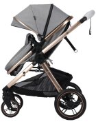 Novokids Carucior pentru copii X2000 series Gri 2 in 1 cu spatar reglabil reversibil landou geanta cadru aluminiu gold amortizoare roti din cauciuc plin plasa insecte