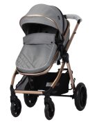 Novokids Carucior pentru copii X2000 series Gri 2 in 1 cu spatar reglabil reversibil landou geanta cadru aluminiu gold amortizoare roti din cauciuc plin plasa insecte