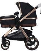 Novokids Carucior pentru copii X2000 series Negru 2 in 1 cu spatar reglabil reversibil landou geanta cadru aluminiu gold amortizoare roti din cauciuc plin plasa insecte