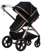 Novokids Carucior pentru copii X2000 series Negru 2 in 1 cu spatar reglabil reversibil landou geanta cadru aluminiu gold amortizoare roti din cauciuc plin plasa insecte