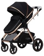 Novokids Carucior pentru copii X2000 series Negru 2 in 1 cu spatar reglabil reversibil landou geanta cadru aluminiu gold amortizoare roti din cauciuc plin plasa insecte