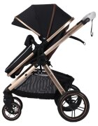 Novokids Carucior pentru copii X2000 series Negru 3 in 1 spatar reglabil reversibil landou geanta cadru aluminiu Gold amortizoare roti din cauciuc scoica auto plasa insecte