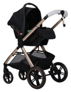 Novokids Carucior pentru copii X2000 series Negru 3 in 1 spatar reglabil reversibil landou geanta cadru aluminiu Gold amortizoare roti din cauciuc scoica auto plasa insecte