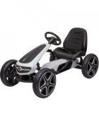 Novokids Kart cu pedale pentru copii Mercedes Benz Kart Pro Alb cu claxon si melodii structura metalica frana de mana functie freewheel scaun ajustabil mers cu spatele