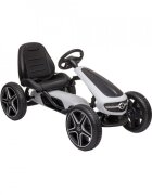 Novokids Kart cu pedale pentru copii Mercedes Benz Kart Pro Alb cu claxon si melodii structura metalica frana de mana functie freewheel scaun ajustabil mers cu spatele
