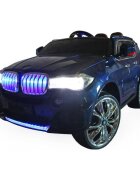 Novokids Masinuta electrica pentru copii Albastru cu Roti din Cauciuc Display LCD cu Redare MP4 Desene sau Muzica Scaun din Piele Model Offroad Baterie Performanta 12V 2 Viteze