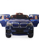 Novokids Masinuta electrica pentru copii Albastru cu Roti din Cauciuc Display LCD cu Redare MP4 Desene sau Muzica Scaun din Piele Model Offroad Baterie Performanta 12V 2 Viteze